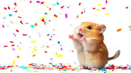 Cute hamster with colorful confetti celebration