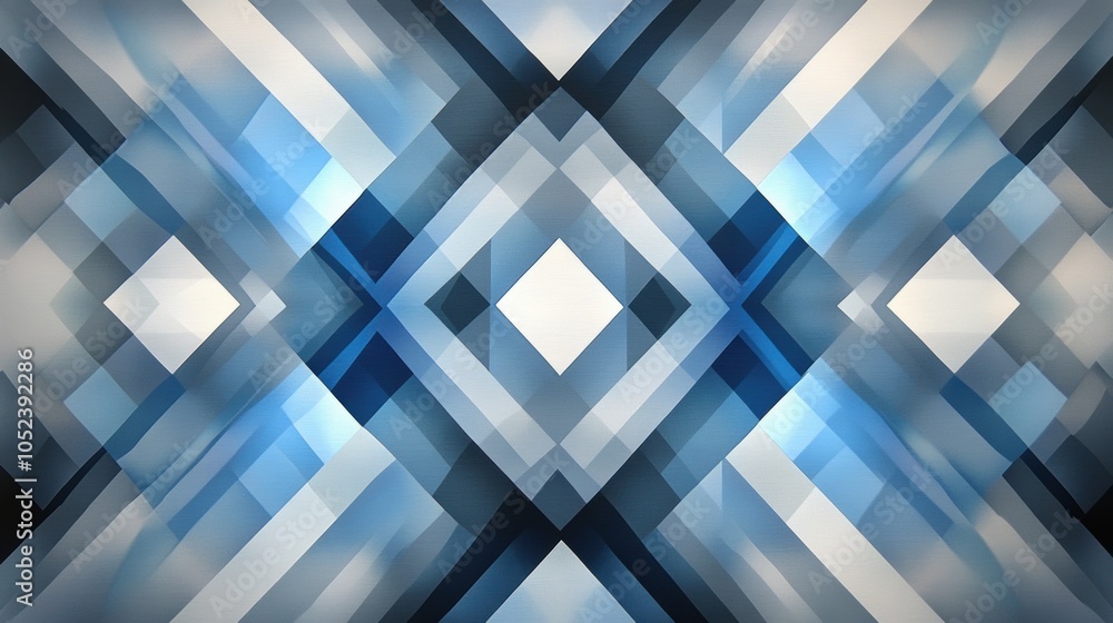 Poster symmetrical diamond pattern in alternating shades of gray and blue, modern design with a sleek aesth