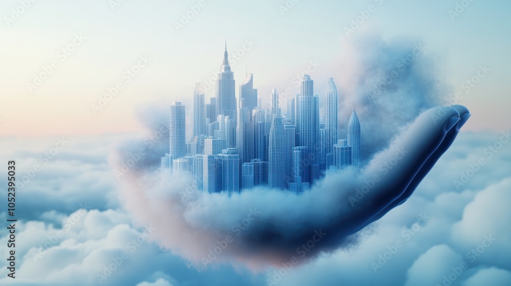 Aufkleber a surreal cityscape with buildings that morph and change shape, responding to the touch of a person 