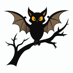 halloween bat on tree branch white background