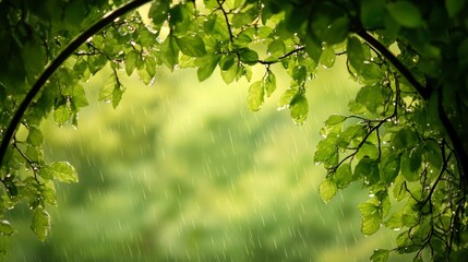 Serene green tree embraced by refreshing rainfall in nature tranquil