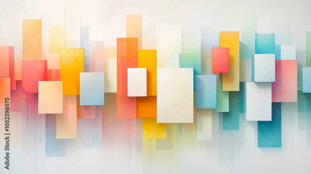 Aufkleber abstract artwork featuring overlapping rectangular shapes in vibrant colors, such as orange, blue, a