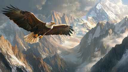 Soaring eagle against a backdrop of majestic mountains, symbolizing strength and remembrance for military sacrifices-2