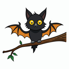 halloween bat on tree branch white background
