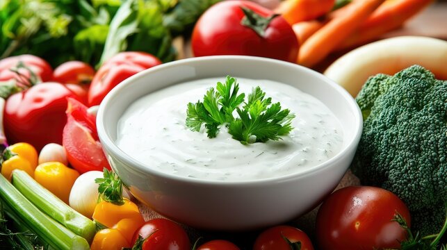 Creamy Ranch Dressing Surrounded by Fresh Vegetables