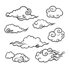 Traditional Chinese Art Style Cloud and Wind Vector Set