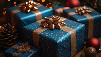 Beautifully wrapped holiday presents under a Christmas tree, symbolizing excitement and anticipation during the festive season