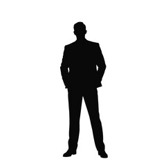 Obraz premium a business man standing pose vector silhouette, black color silhouette, isolated white background