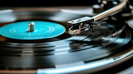 Close-Up of Turntable Needle on Vinyl Record