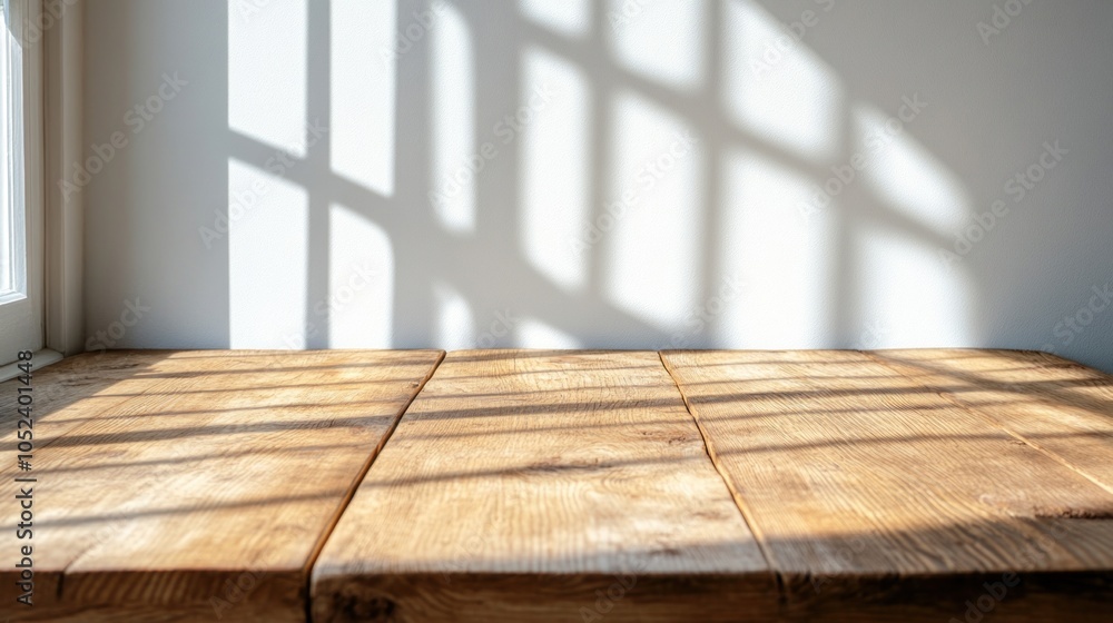 Poster sunlight streams through a window, creating intricate shadow patterns on a plain wall while highligh