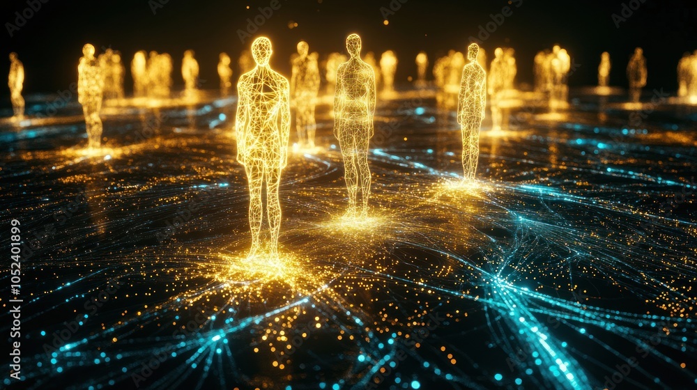 Aufkleber digital representation of interconnected human figures in a networked environment.
