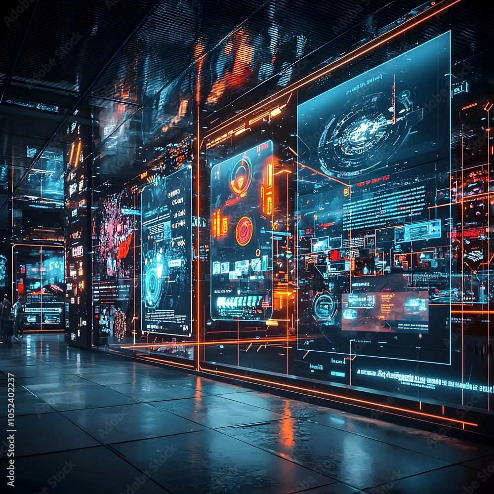 Aufkleber ai powered dynamic ads adapting to individual user interests on holographic screens in a futuristic 