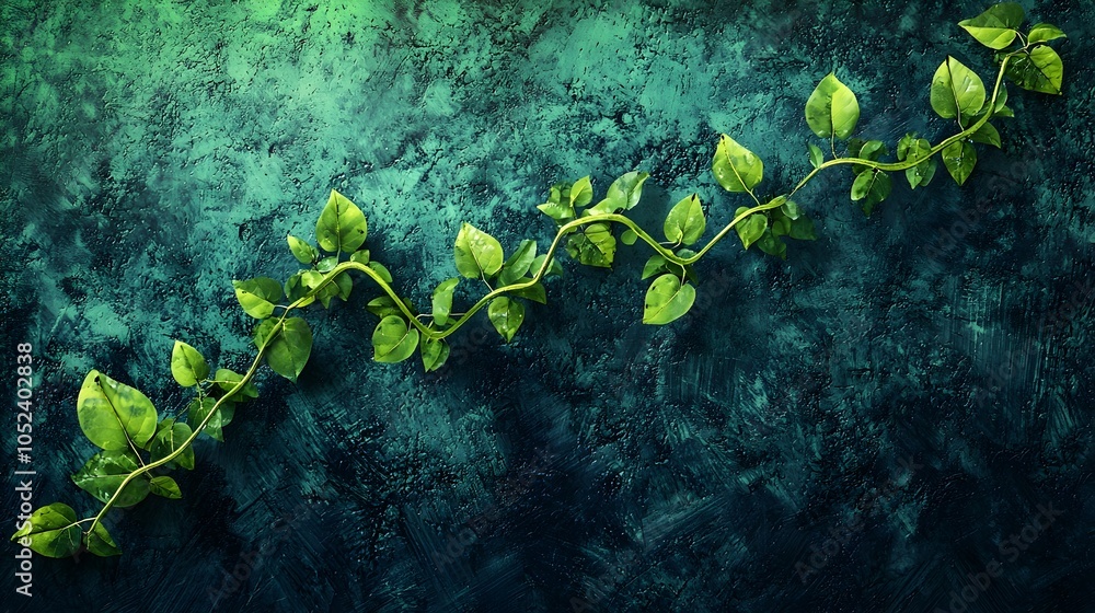 Poster organic growth visualization of sustainable industry data with vines twisting and curling on abstrac