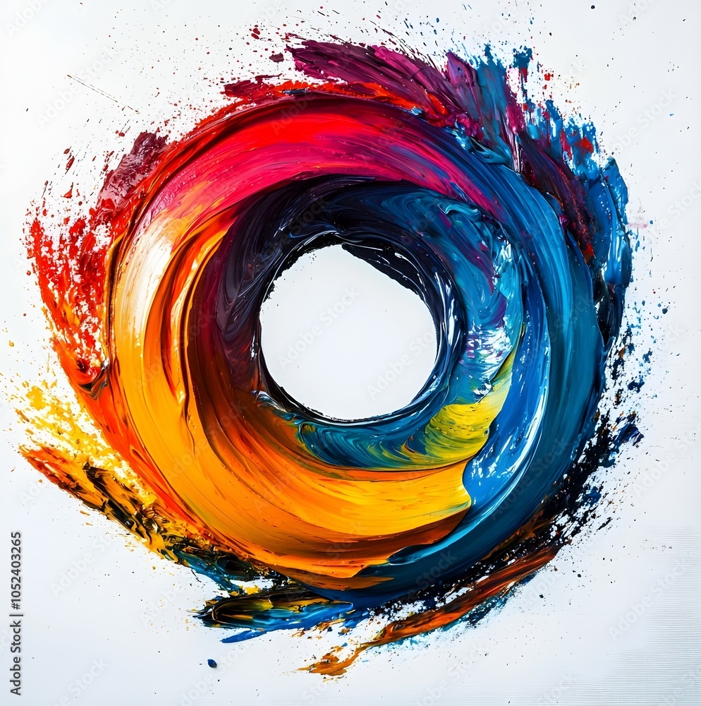 Poster swirling paint donut chart symbolizing data visualization concept