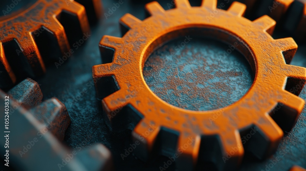 Poster close-up of interlocking gears in gearbox mechanism