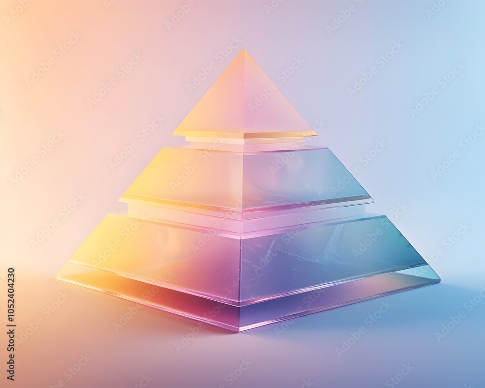 Poster translucent 3d pyramid graph visualizing hierarchical business strategy and market concepts