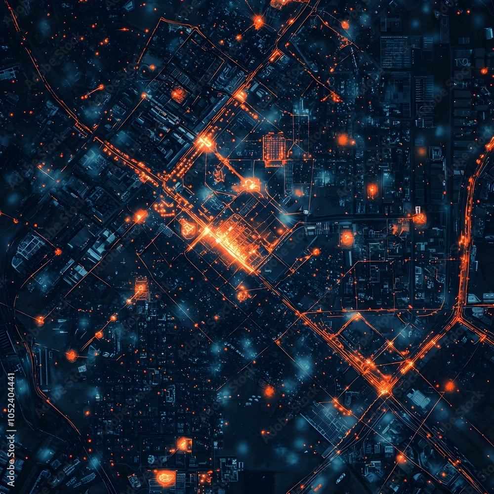 Poster heatmap overlay on city map depicting energy consumption and demand patterns