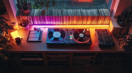 Colorful Turntable Setup from High Angle Perspective