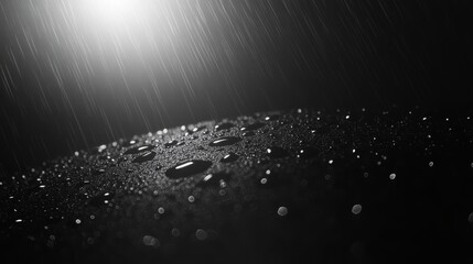 Abstract art of rain, mesmerizing water drops on glass window pane with a calming blue background