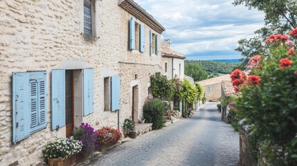 Naklejka premium Charming Stone Street in a Picturesque Village