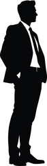 a business man standing pose vector silhouette, black color silhouette, isolated white background
