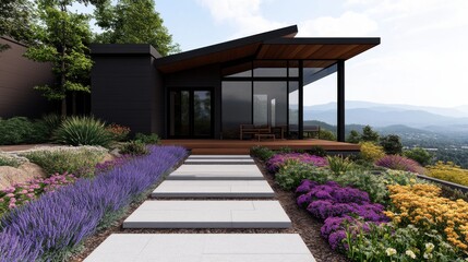 Modern Landscape Design with Vibrant Flower Bed