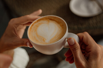 Coffee Latte Heart Art Hands Closeup