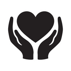 Heart shape with hands silhouette on white background
