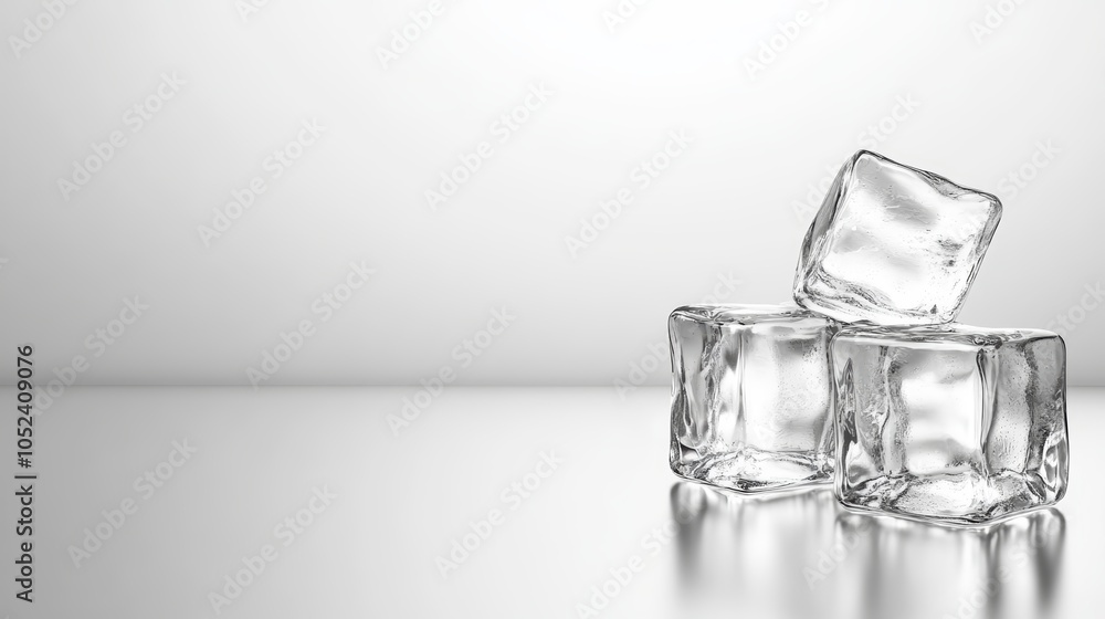 Canvas Prints cool refreshment, three ice cubes sparkle on reflective surface
