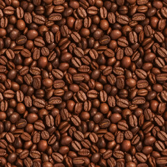 A close-up view of roasted coffee beans seamless pattern