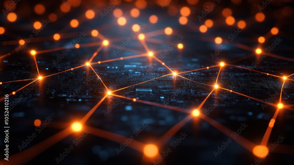 Poster abstract digital network with glowing orange nodes and lines