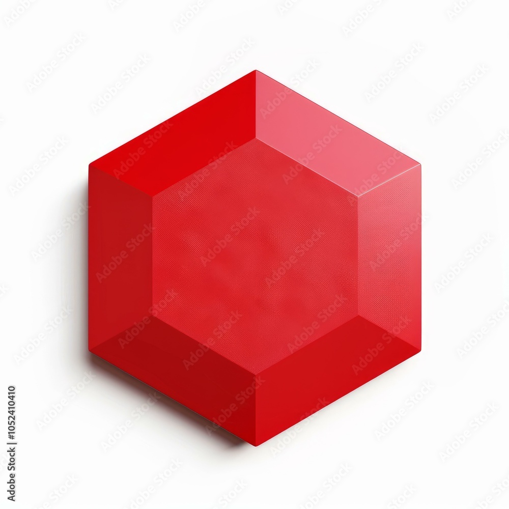 Poster red hexagon is floating on a white background, casting a subtle shadow