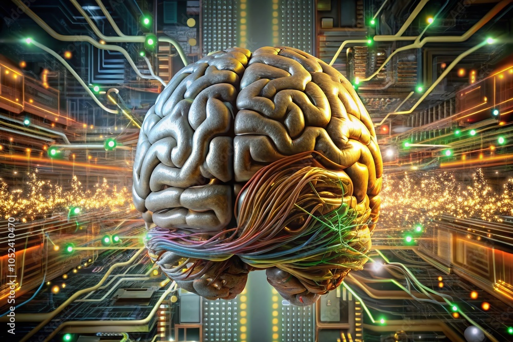 Poster human brain symbolizing artificial intelligence and data control in 4k 3d animation for technology i