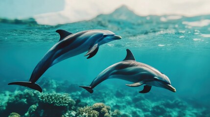 Obraz premium Dolphins Swimming Among Vibrant Coral Reefs