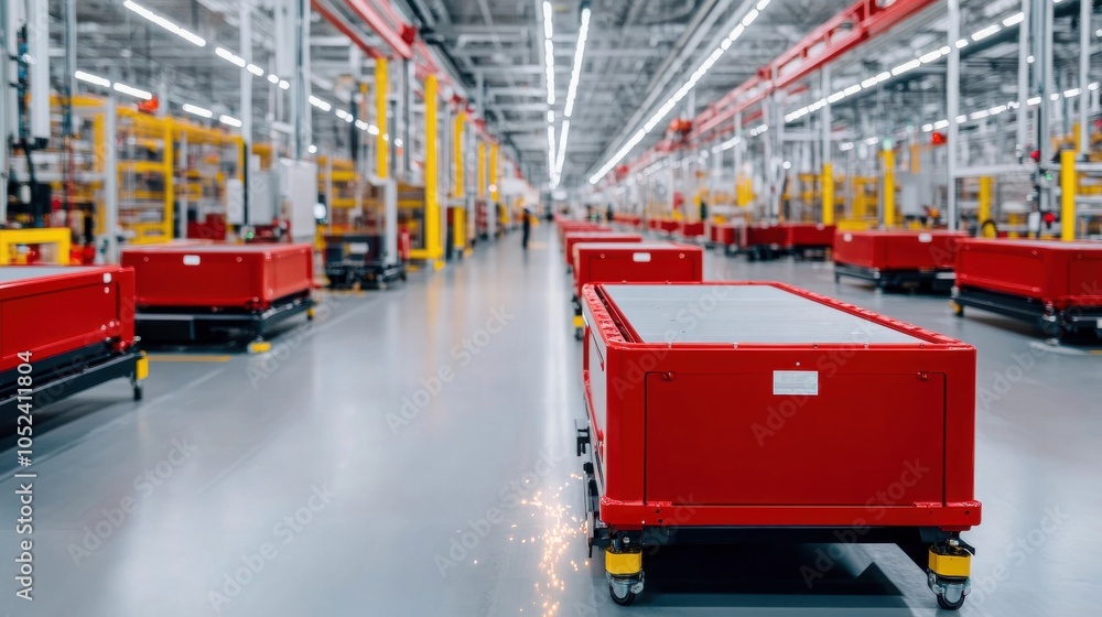 Poster automated electric car assembly line in action