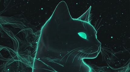Naklejka premium Teal Cat Silhouette with Ethereal Background