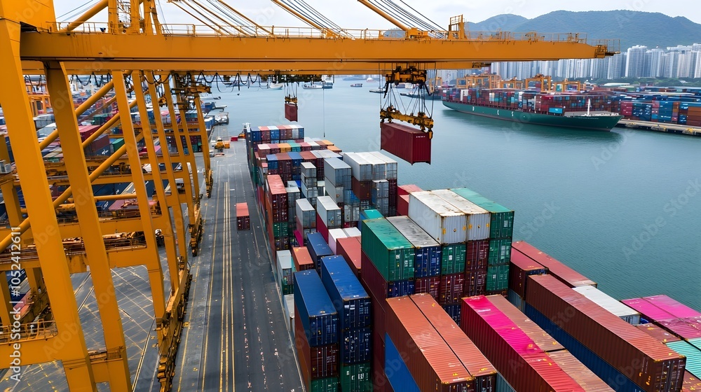 Poster dynamic container lifting operation in busy port - coordinated workforce utilizing flags for efficie