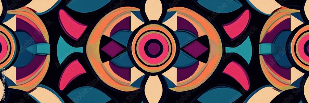 Poster vibrant symmetry, a striking geometric design featuring bold colors and precise lines, creating a ca