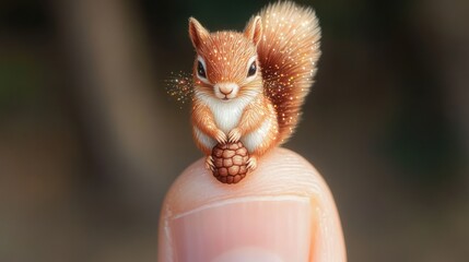 Charming Squirrel on Finger Tip in Nature Setting