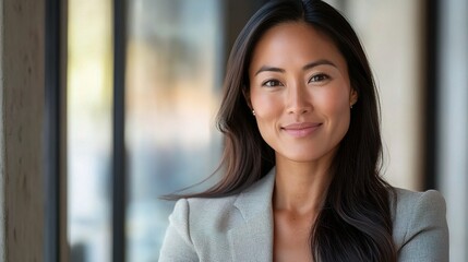 Fototapeta premium Professional Woman Smiling in Modern Office Setting