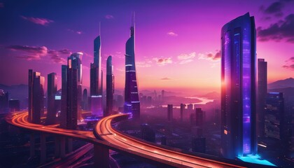 Fototapeta premium Cyberpunk city with futuristic buildings