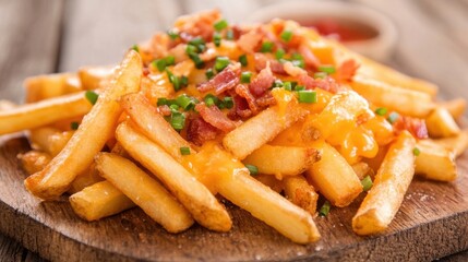 Loaded French Fries with Cheddar and Bacon Topping