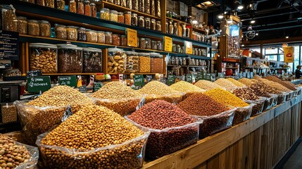 Vibrant Market Scene with Dried Beans Display