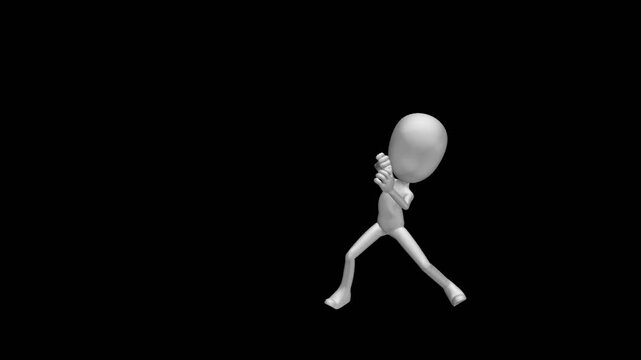 Martial Art Stickman - Karate Fight Sequence Kata - 08 -  Cartoon 3D model animation with alpha channel isolated  on transparent background