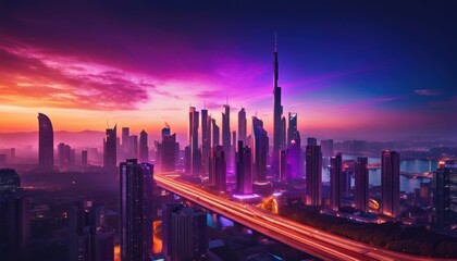 Fototapeta premium Cyberpunk city with futuristic buildings