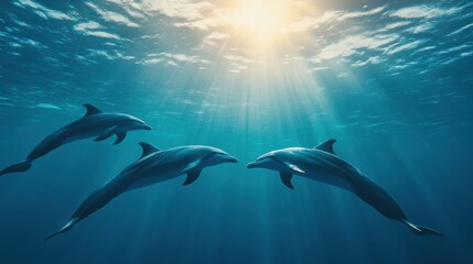 Fototapeta premium Dolphins Swimming in Clear Blue Water