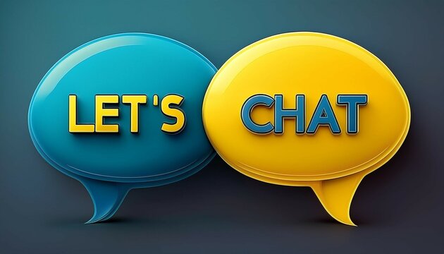 two speech bubbles one yellow and one blue representing a conversation let s chat