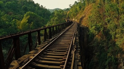 Fototapeta premium Scenic Bridge Over Green Hills in Golden Hour
