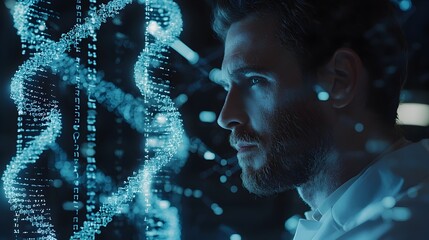 Scientist Utilizing AI Powered Genome Mapping System for Personalized Health Prediction and Prevention