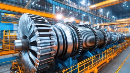 Obraz premium Massive Turbines Inside Power Plant Facility